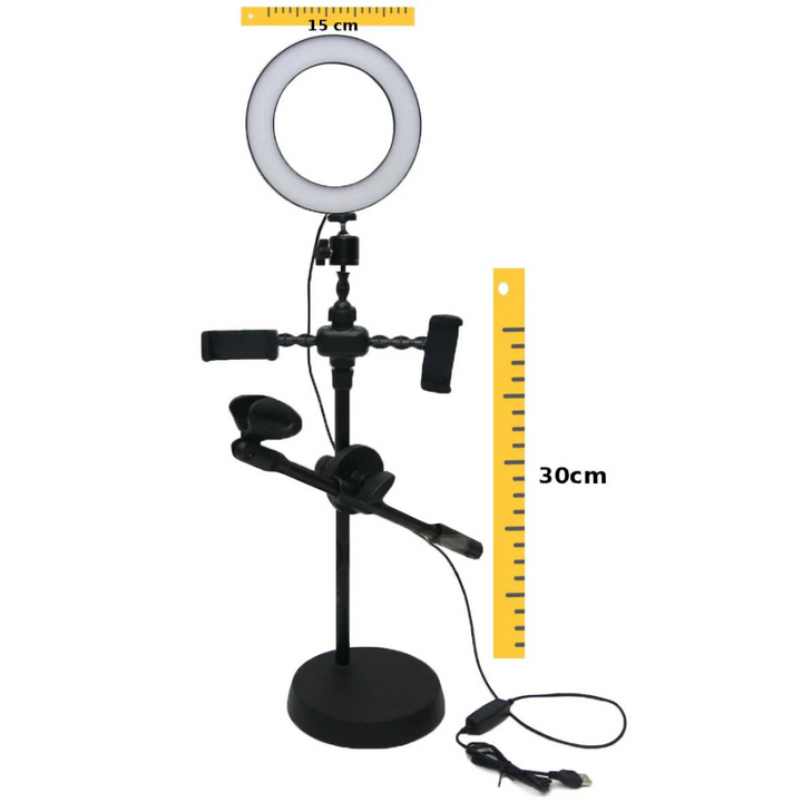 חצובה עם טבעת תאורת לד וחיבור לסמארטפון+מיקרופון